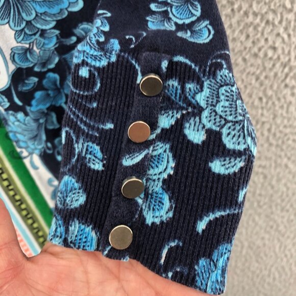 Chicos Sweater Womens 0 US Small Blue Floral Perfect Layer Cardigan 3/4 Sleeves - Picture 5 of 10